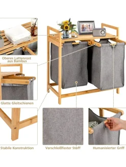 COSTWAY Wäschekörbe & -Ständer<Wäschekorb mit 2 Fächer in Beige