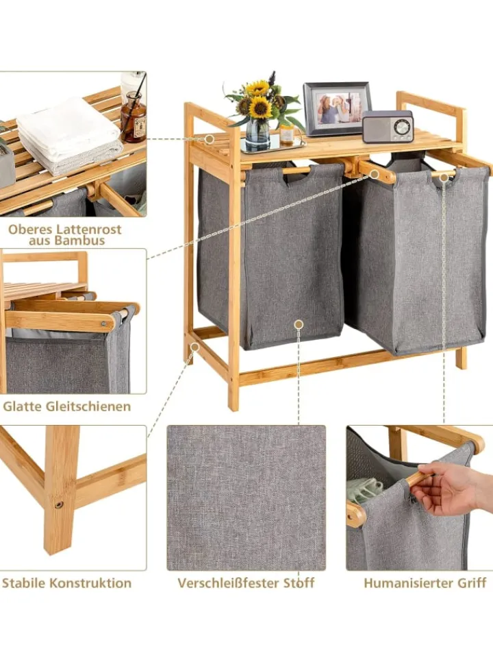 COSTWAY Wäschekörbe & -Ständer<Wäschekorb mit 2 Fächer in Beige