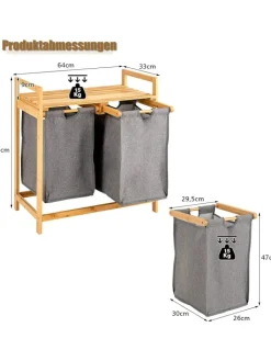 COSTWAY Wäschekörbe & -Ständer<Wäschekorb mit 2 Fächer in Beige