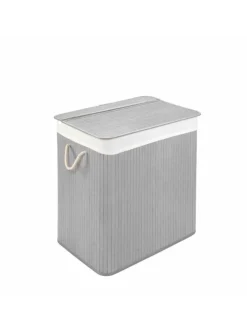 WohnDirect Wäschekörbe & -Ständer<Wäschekorb mit Deckel BAMBOO in Hellgrau