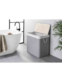 WohnDirect Wäschekörbe & -Ständer<Wäschekorb mit Deckel BAMBOO in Hellgrau