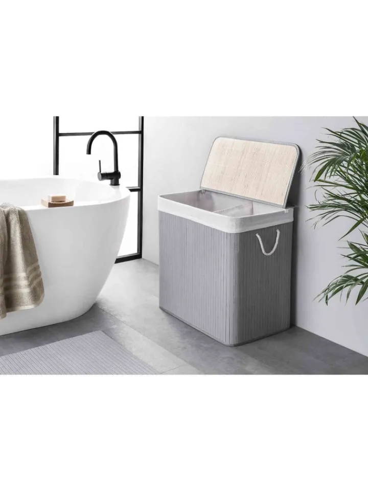 WohnDirect Wäschekörbe & -Ständer<Wäschekorb mit Deckel BAMBOO in Hellgrau