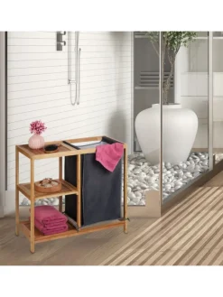 relaxdays Wäschekörbe & -Ständer<Wäschekorb Regal in Natur/ Grau - (B)68 x (H)65 x (T)33 cm