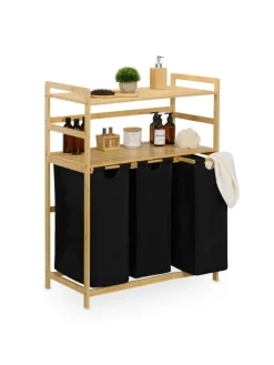 relaxdays Wäschekörbe & -Ständer<Wäschekorbregal in Natur/ Schwarz - (B)80 x (H)105 x (T)40 cm