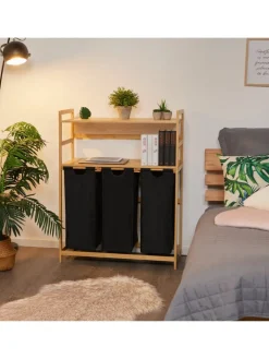 relaxdays Wäschekörbe & -Ständer<Wäschekorbregal in Natur/ Schwarz - (B)80 x (H)105 x (T)40 cm