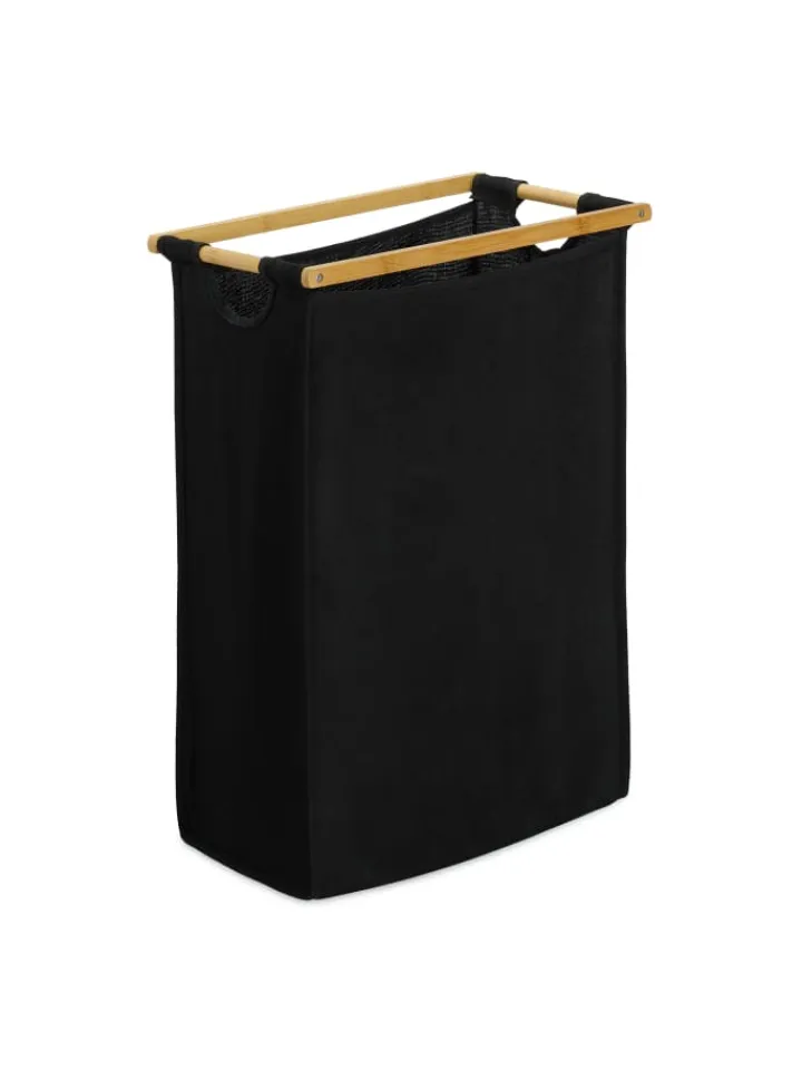 relaxdays Wäschekörbe & -Ständer<Wäschekorbregal in Natur/ Schwarz - (B)80 x (H)105 x (T)40 cm