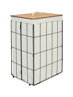 Beliani Wäschekörbe & -Ständer<Wäschekörbe MIRISSA in Schwarz/Weiß/Braun - (W) 40 x (H) 60 x (L) 30 cm