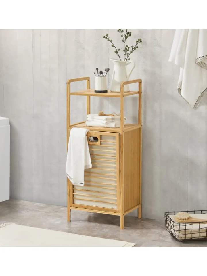 en.casa Badezimmermöbel<Wäscheregal Rendalen Bambus in Beige (L)40cm (B)30cm (H)95cm