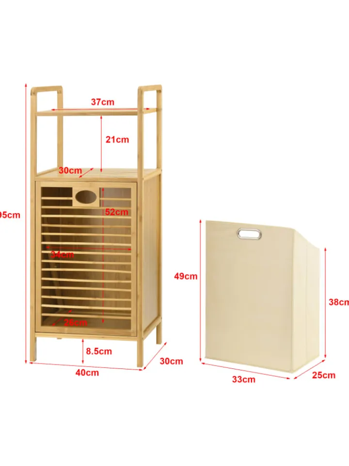 en.casa Badezimmermöbel<Wäscheregal Rendalen Bambus in Beige (L)40cm (B)30cm (H)95cm
