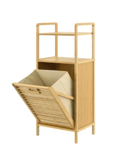 en.casa Badezimmermöbel<Wäscheregal Rendalen Bambus in Beige (L)40cm (B)30cm (H)95cm