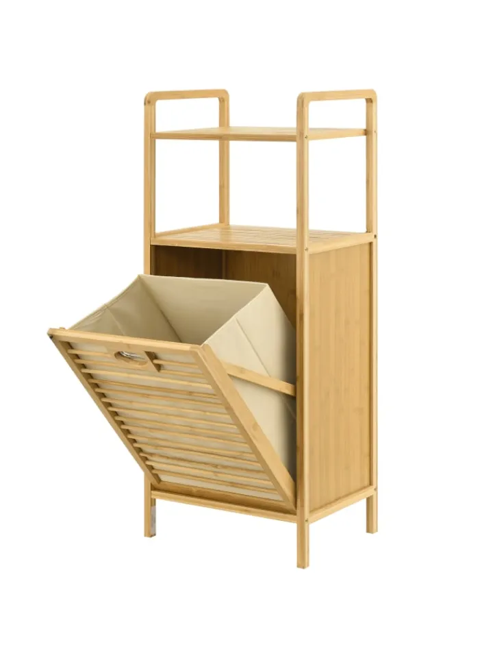 en.casa Badezimmermöbel<Wäscheregal Rendalen Bambus in Beige (L)40cm (B)30cm (H)95cm
