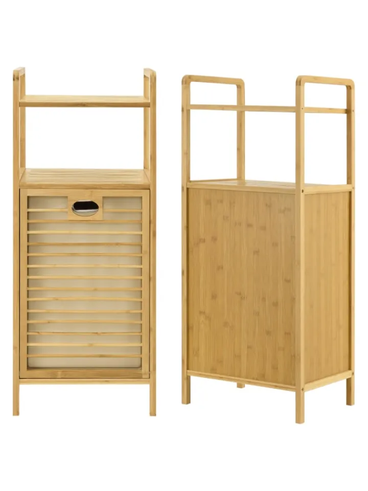 en.casa Badezimmermöbel<Wäscheregal Rendalen Bambus in Beige (L)40cm (B)30cm (H)95cm