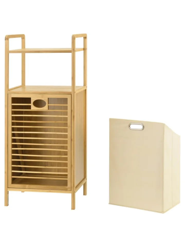 en.casa Badezimmermöbel<Wäscheregal Rendalen Bambus in Beige (L)40cm (B)30cm (H)95cm
