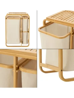 en.casa Wäschekörbe & -Ständer<Wäschesammler Evenes in Beige (H)70.5cm (B)49.5cm (T)33cm