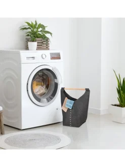 relaxdays Wäschekörbe & -Ständer<Wäschesammler in Dunkelgrau/ Natur - (B)62 x (H)68 x (T)34,5 cm
