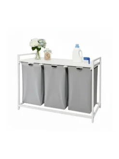 relaxdays Wäschekörbe & -Ständer<Wäschesammler in Grau/ Weiß - (B)109,5 x (H)73,5 x (T)33 cm