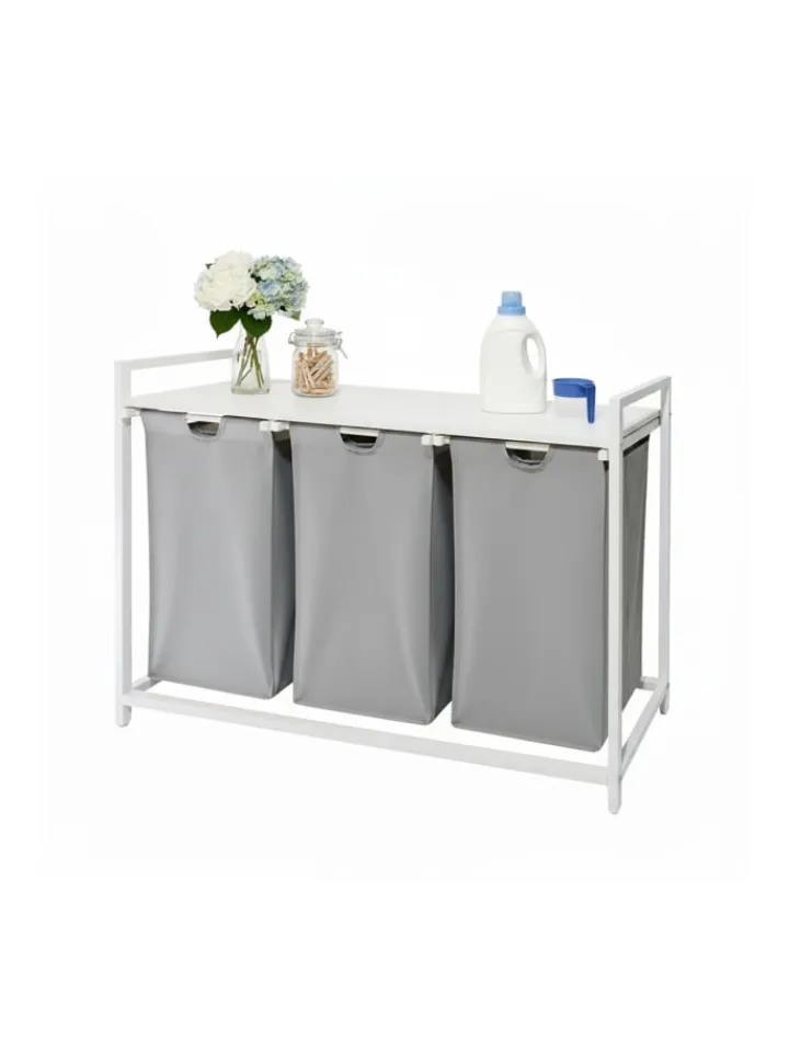 relaxdays Wäschekörbe & -Ständer<Wäschesammler in Grau/ Weiß - (B)109,5 x (H)73,5 x (T)33 cm