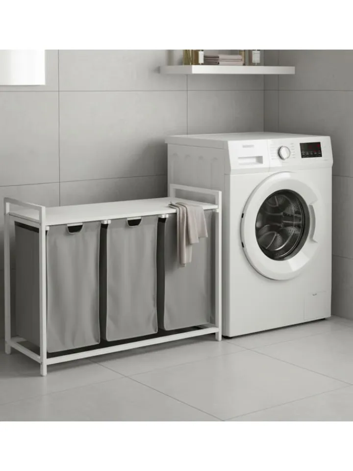 relaxdays Wäschekörbe & -Ständer<Wäschesammler in Grau/ Weiß - (B)109,5 x (H)73,5 x (T)33 cm