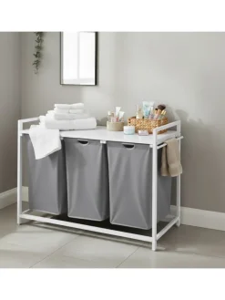 relaxdays Wäschekörbe & -Ständer<Wäschesammler in Grau/ Weiß - (B)109,5 x (H)73,5 x (T)33 cm