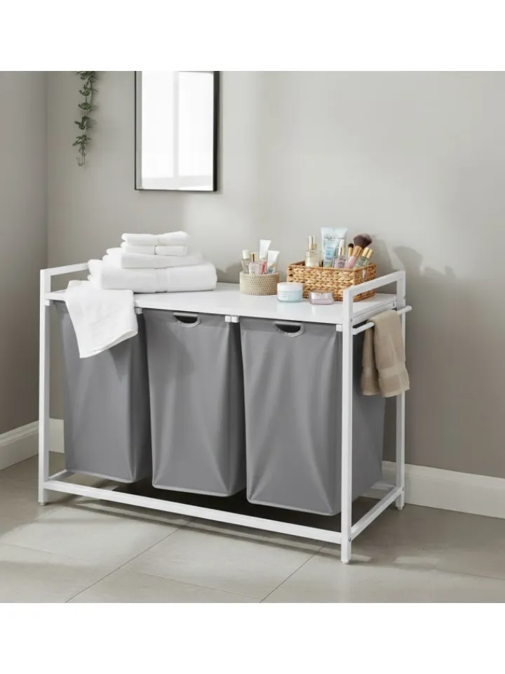 relaxdays Wäschekörbe & -Ständer<Wäschesammler in Grau/ Weiß - (B)109,5 x (H)73,5 x (T)33 cm