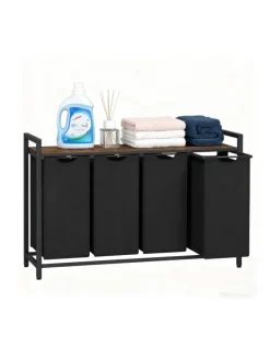 relaxdays Wäschekörbe & -Ständer<Wäschesammler in Schwarz/ Braun - (B)116 x (H)72 x (T)33 cm