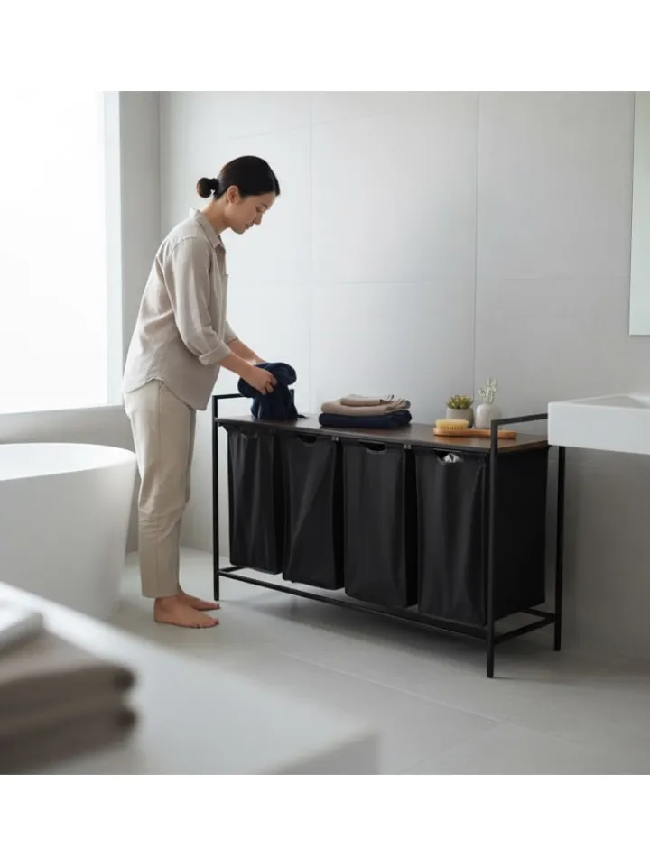 relaxdays Wäschekörbe & -Ständer<Wäschesammler in Schwarz/ Braun - (B)116 x (H)72 x (T)33 cm