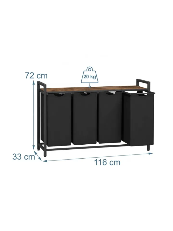 relaxdays Wäschekörbe & -Ständer<Wäschesammler in Schwarz/ Braun - (B)116 x (H)72 x (T)33 cm
