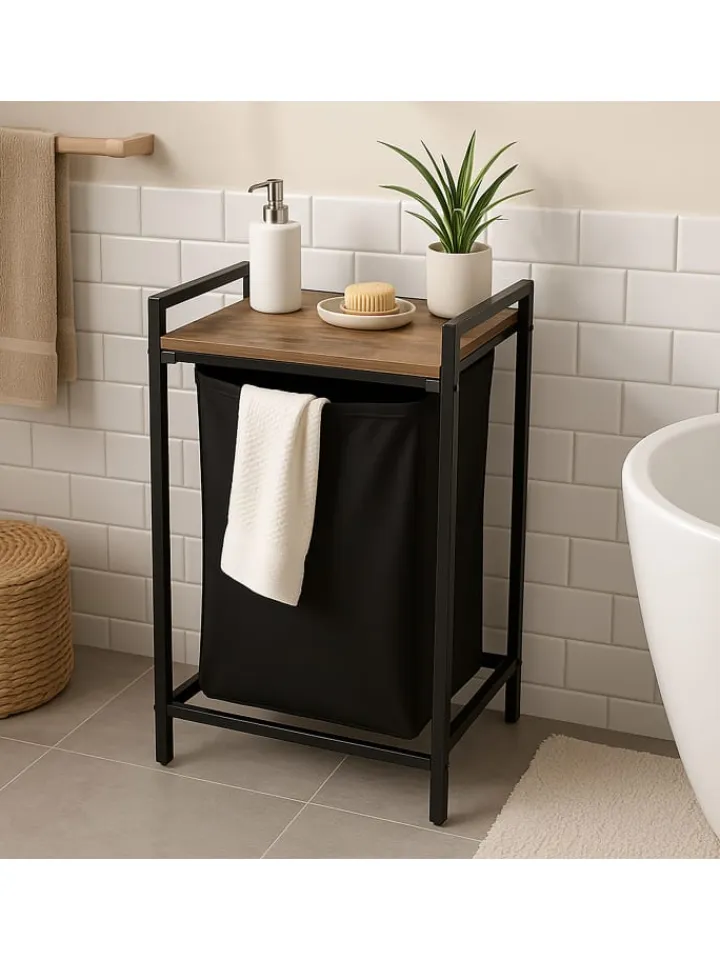 relaxdays Wäschekörbe & -Ständer<Wäschesammler in Schwarz/ Braun - 65 L