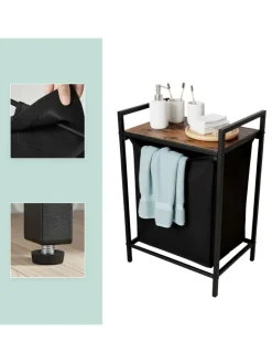 relaxdays Wäschekörbe & -Ständer<Wäschesammler in Schwarz/ Braun - 65 L