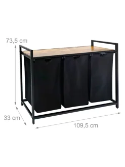 relaxdays Wäschekörbe & -Ständer<Wäschesammler in Schwarz/ Natur - (B)109,5 x (H)73,5 x (T)33 cm