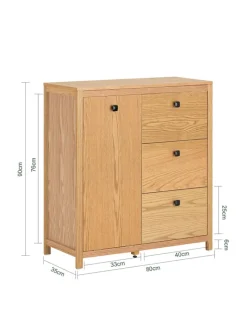 SoBuy Badezimmermöbel<Wäscheschrank in Natur - (B)80 x (H)90 x (T)35cm