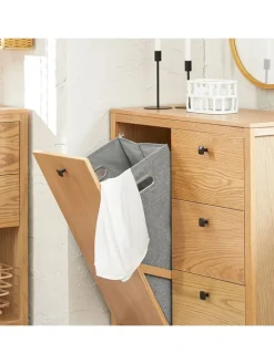 SoBuy Badezimmermöbel<Wäscheschrank in Natur - (B)80 x (H)90 x (T)35cm
