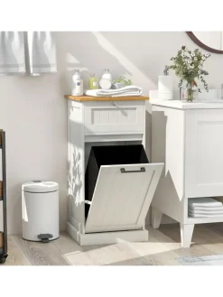 COSTWAY Wäschekörbe & -Ständer<Wäscheschrank mit Wäschekorb 40 x 37 x 82 cm in Weiß