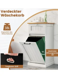COSTWAY Wäschekörbe & -Ständer<Wäscheschrank mit Wäschekorb 40 x 37 x 82 cm in Weiß