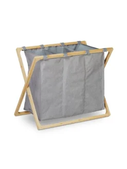 relaxdays Wäschekörbe & -Ständer<Wäschesortierer in Grau/Natur - 3x 28 l