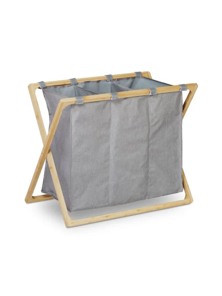 relaxdays Wäschekörbe & -Ständer<Wäschesortierer in Grau/Natur - 3x 28 l