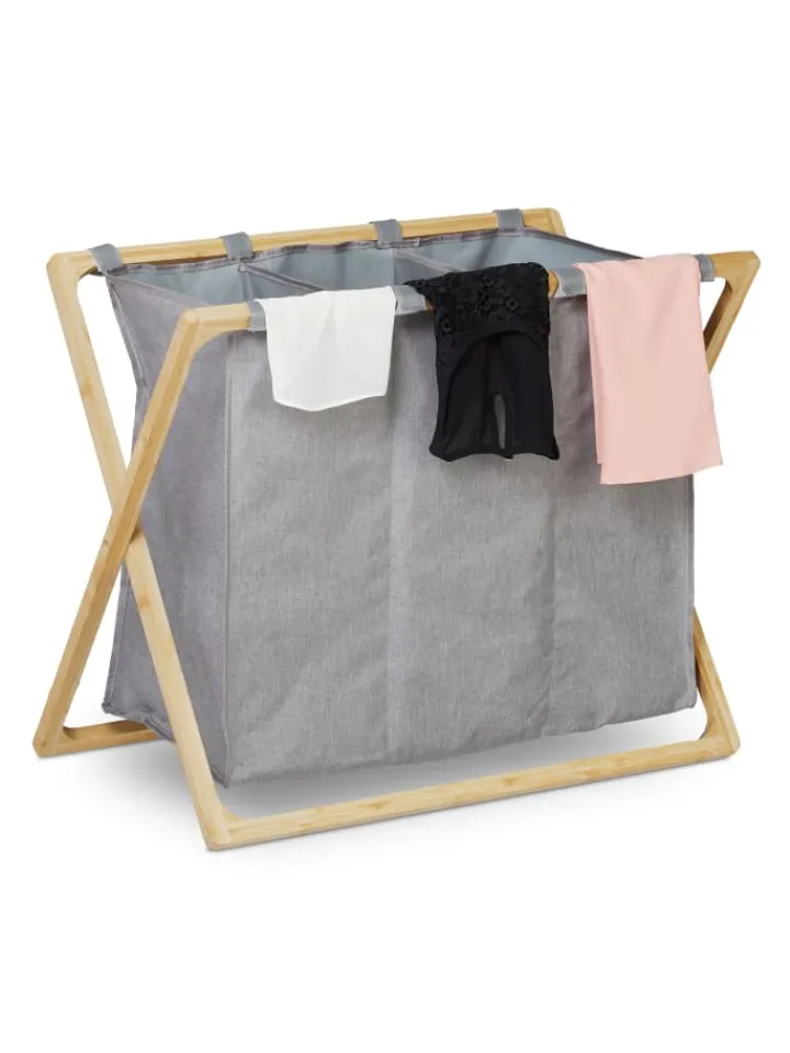 relaxdays Wäschekörbe & -Ständer<Wäschesortierer in Grau/Natur - 3x 28 l