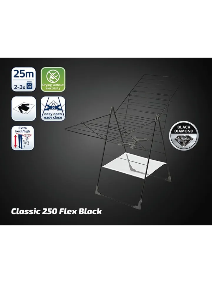 Leifheit Wäschekörbe & -Ständer<Wäscheständer "Classic 250 Flex" in Schwarz - (B)151 x (H)94 cm