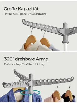 SONGMICS Wäschekörbe & -Ständer<Wäscheständer in Weiß/ Grau - (H)150 cm