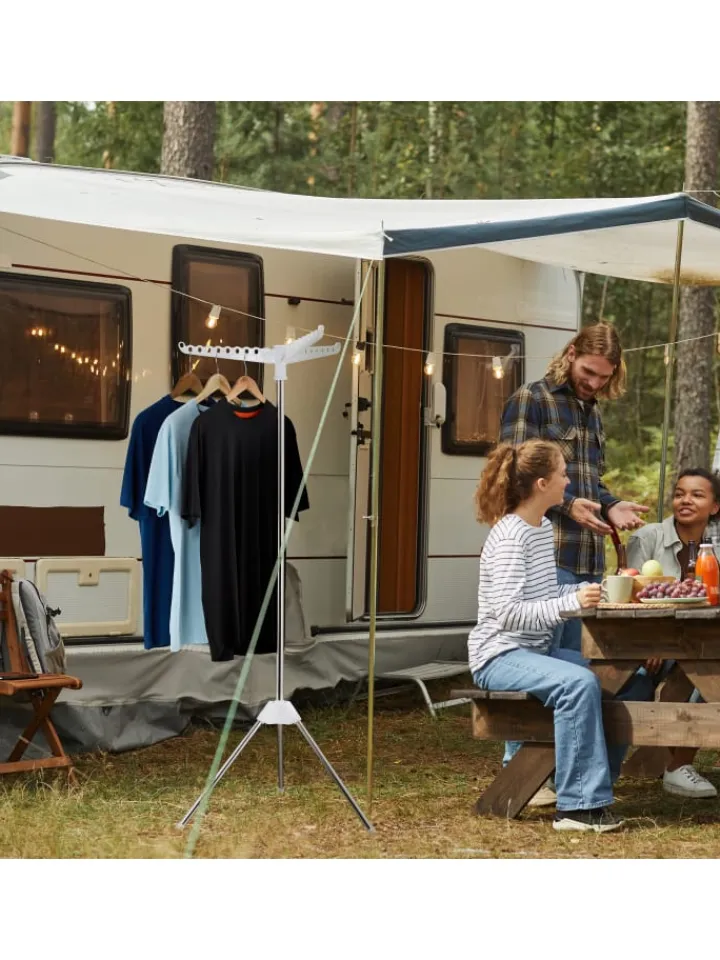 relaxdays Wäschekörbe & -Ständer<Wäscheständer Kleiderbügel in Silber/ Weiß - (B)62 x (H)150 x (T)52 cm