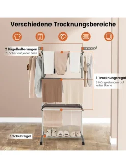 COSTWAY Wäschekörbe & -Ständer<Wäscheständer mit Rollen in Grau