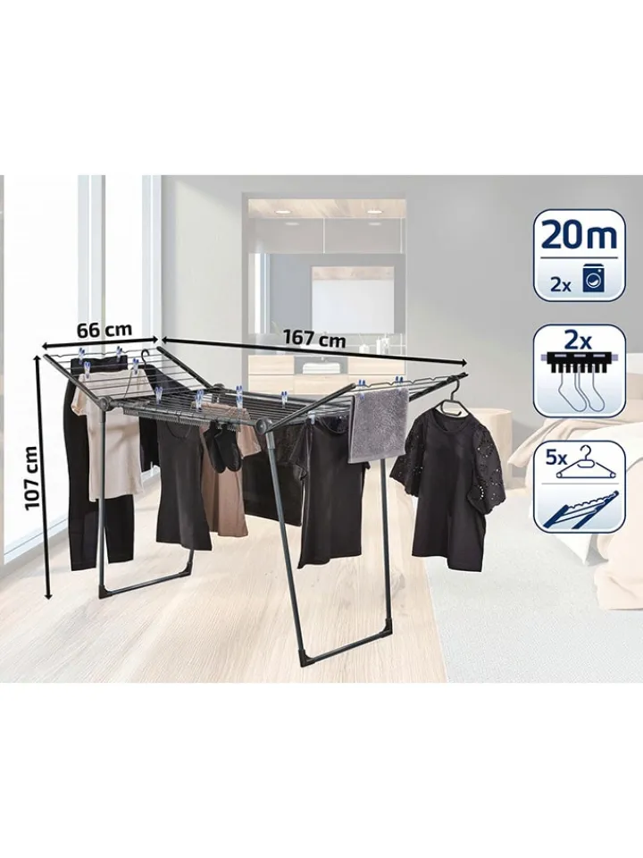 Leifheit Wäschekörbe & -Ständer<Wäscheständer "Pegasus 200" in Schwarz - (B)167 x (H)107 cm