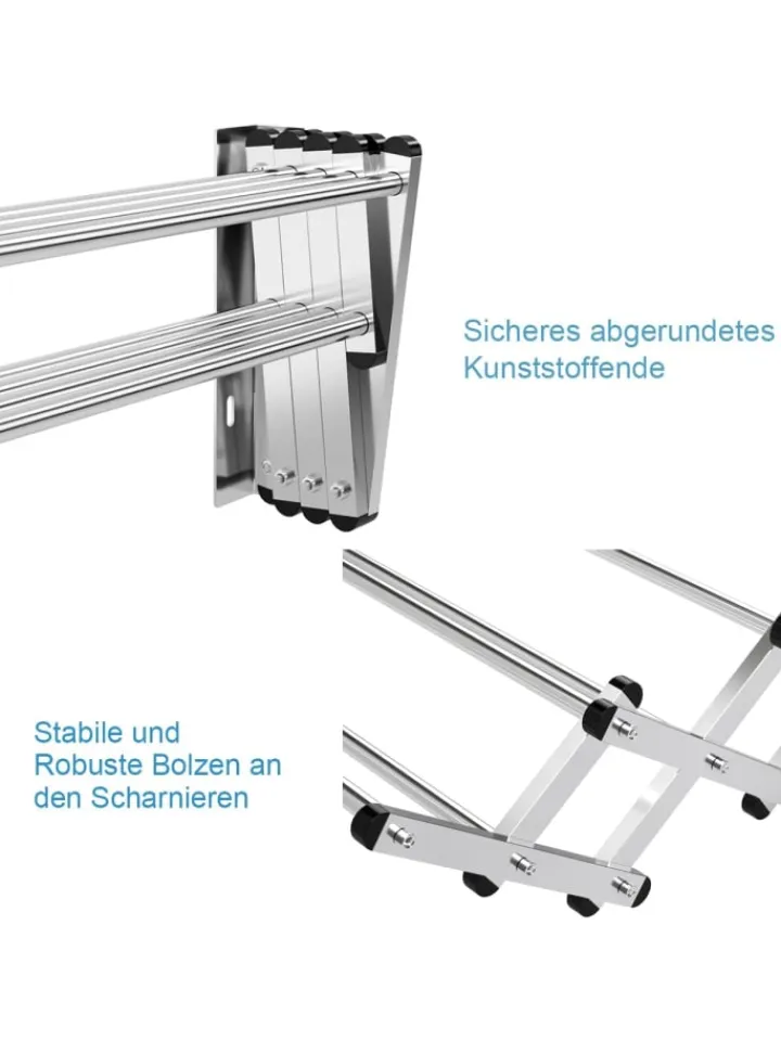 COSTWAY Wäschekörbe & -Ständer<Wäscheständer Wandmontage 86cm in Silber