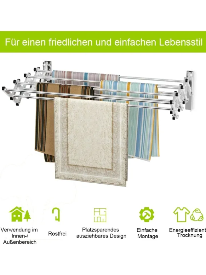 COSTWAY Wäschekörbe & -Ständer<Wäscheständer Wandmontage 86cm in Silber