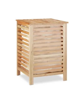 relaxdays Wäschekörbe & -Ständer<Wäschetruhe in Natur - 90 l