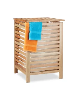 relaxdays Wäschekörbe & -Ständer<Wäschetruhe in Natur - 90 l