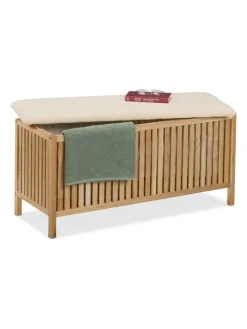 relaxdays Wäschekörbe & -Ständer<Wäschetruhe in Natur/ Weiß - 100 l
