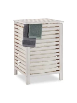 relaxdays Wäschekörbe & -Ständer<Wäschetruhe in Weiß - 52 l