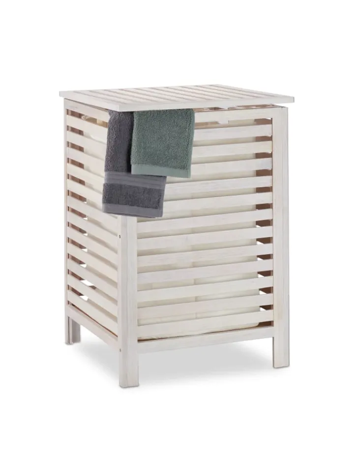 relaxdays Wäschekörbe & -Ständer<Wäschetruhe in Weiß - 52 l