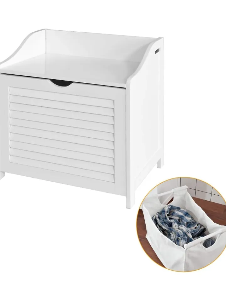 SoBuy Badmöbel<Wäschetruhe in Weiß - (B)50 x (H)53 x (T)35cm